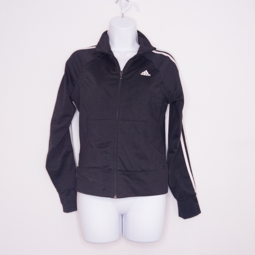 Adidas Women's Classic Track Jacket Black Small Zip Up Stripes